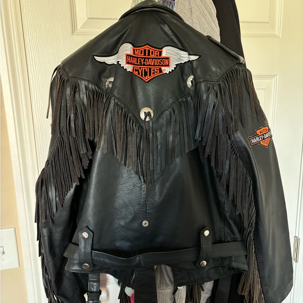 Harley Davidson Leather fringed biker jacket by Wilson leather for Open Road